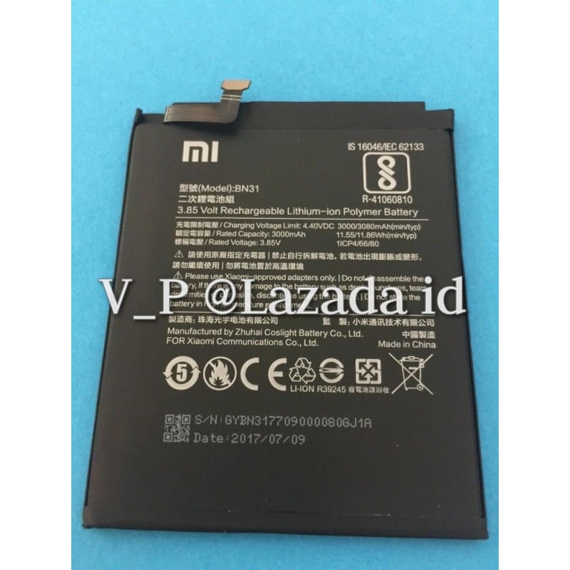 Baterai Battery XIAOMI Redmi Note 5A - NOTE 5A Prime BN31 ORIGINAL 100% - Batre Batrei Batere HP Xiao Mi NOTE 5A ORI BN-31 Baterai Battery XIAOMI Redmi Note 5A - NOTE 5A Prime BN31 ORIGINAL 100% - Batre Batrei Batere HP Xiao Mi NOTE 5A ORI BN-31