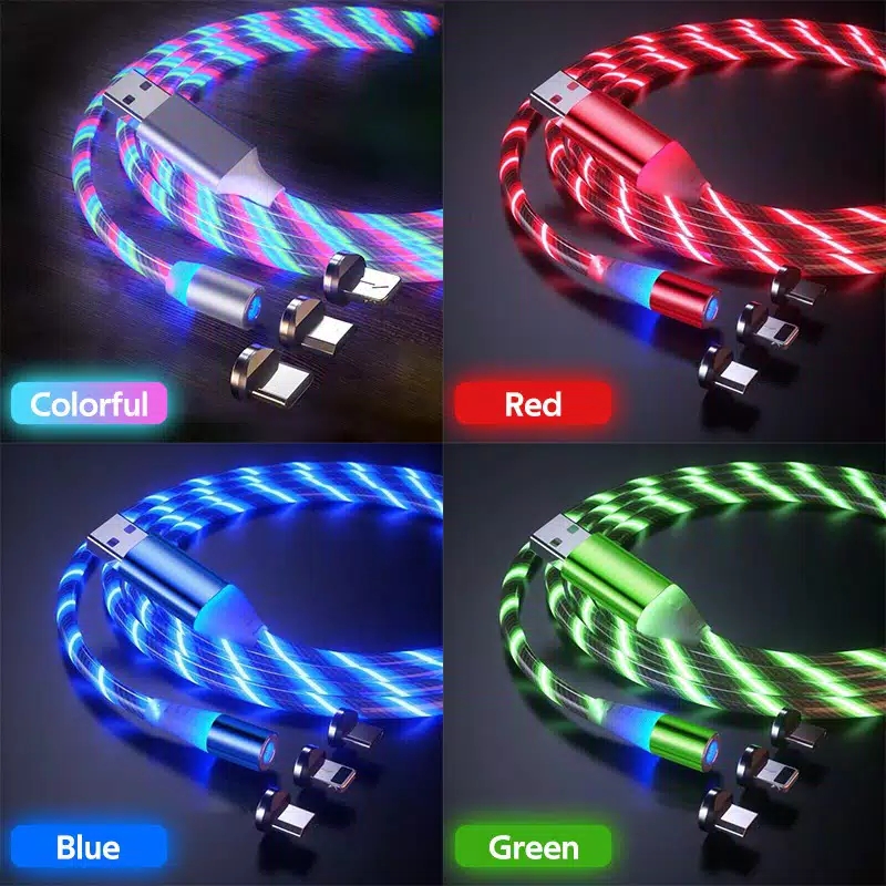 Kabel Charger Magnetic 3 in 1 Streamer Kabel Menyala Micro USB-Type C-iphone Kabel Charger Magnetic 3 in 1 Streamer Kabel Menyala Micro USB-Type C-iphone