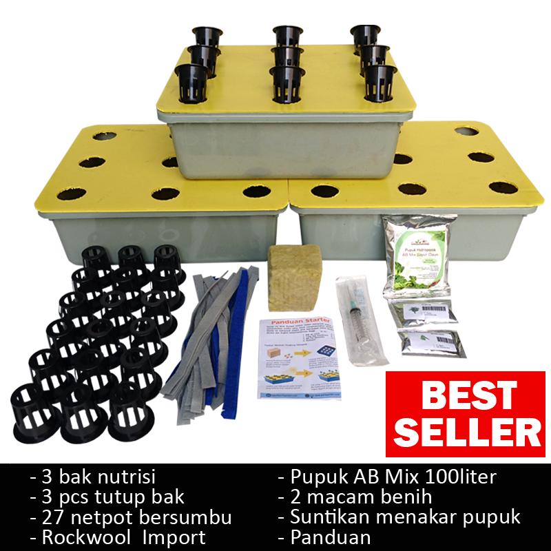 Starter Kit Hidroponik (Wick System) 9 lubang – 3 Bak Starter Kit Hidroponik (Wick System) 9 lubang – 3 Bak