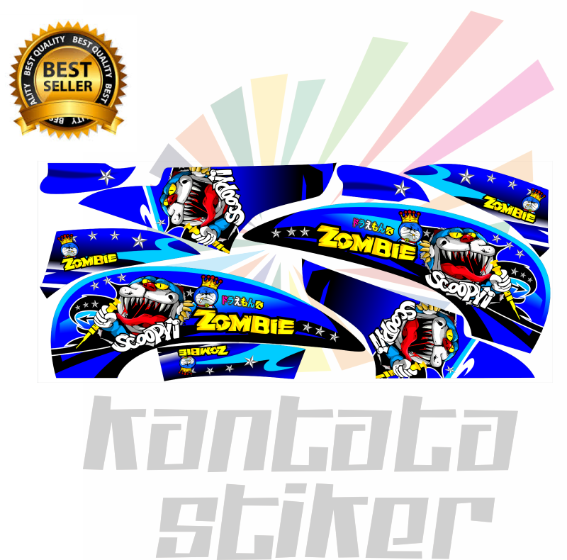 Stiker striping motor Scoopy variasi zombi doraemon biru Stiker striping motor Scoopy variasi zombi doraemon biru