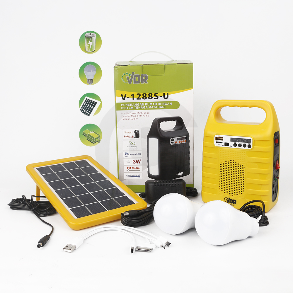 LENGKAP Lampu Darurat Tenaga Surya + Radio FM + Speaker + Lampu Bohlam 2 Pcs VDR V-1288S-U Tenaga Matahari Sistem Tenaga Surya / Solar Emergency Lamp - Warna Random LENGKAP Lampu Darurat Tenaga Surya + Radio FM + Speaker + Lampu Bohlam 2 Pcs VDR V-1288S-U Tenaga Matahari Sistem Tenaga Surya / Solar Emergency Lamp - Warna Random