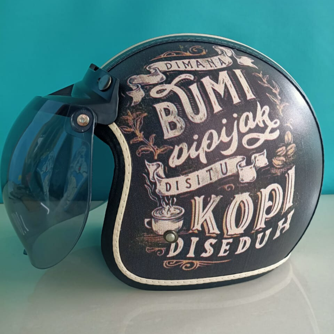Helm bogo retro dewasa sni klasik motif kopi full kulit kaca cembung murah berkualitas/helm bogo dewasa murah Helm bogo retro dewasa sni klasik motif kopi full kulit kaca cembung murah berkualitas/helm bogo dewasa murah