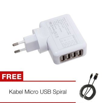 Unique Charger USB Home 4port Smart Power PU 881 - Putih + Gratis Kabel USB Spiral Micro
