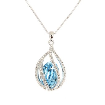 Fashion womens ladys 925 Sterling Silver Swarovski Crystal Heart Shape Necklace(blue)