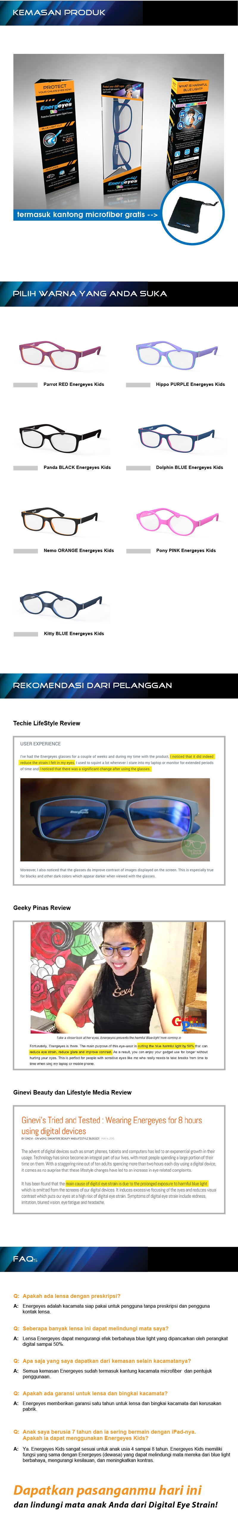 ENERGEYES KIDS Kacamata Komputer Anak Anti Radiasi Melindungi Mata & Mengurangi Blue Light sampai 50% warna depan Ungu belakang Ungu Hippo