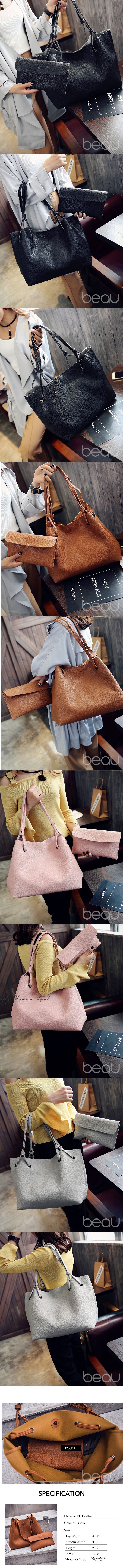 BEAU Set of 2 Tas Wanita PU Leather Tote Bahu Shoulder Bags