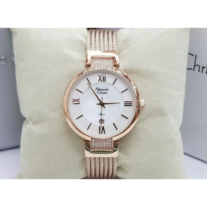 Jam Tangan Kasual Original Rantai Wanita Cewek Perempuan Alexandre Christie Tali Rantai Pasir Tanggal Aktif Original Terbaru Simple Terlaris Termurah Alexandre Christie AC 2708 Original Gold Murah