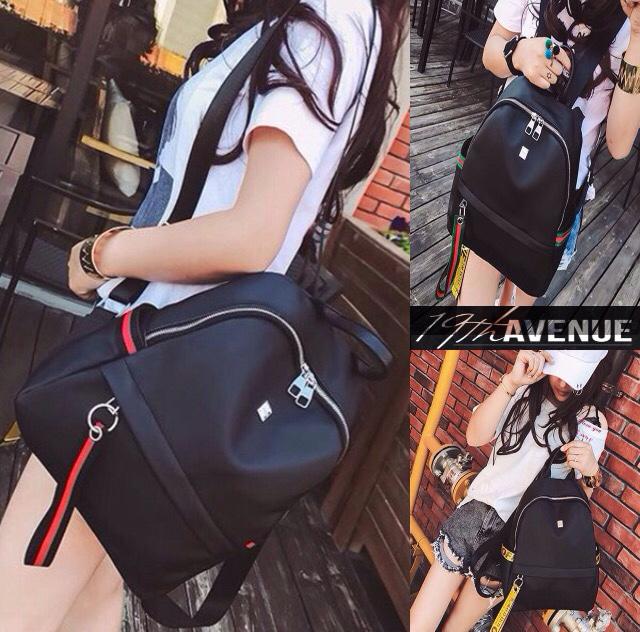 Tas Backpack Branded Wanita Cantik Berkelas Tas Wanita Korea Kulit Ransel Selempang Import Backpack Stripe AVE1939