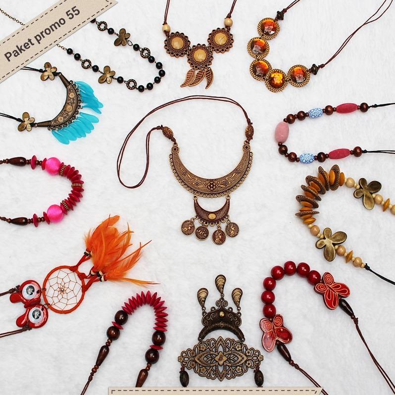 Raja Murah Aksesoris Kalung Wanita Kayu multiwarna isi 12 pcs
