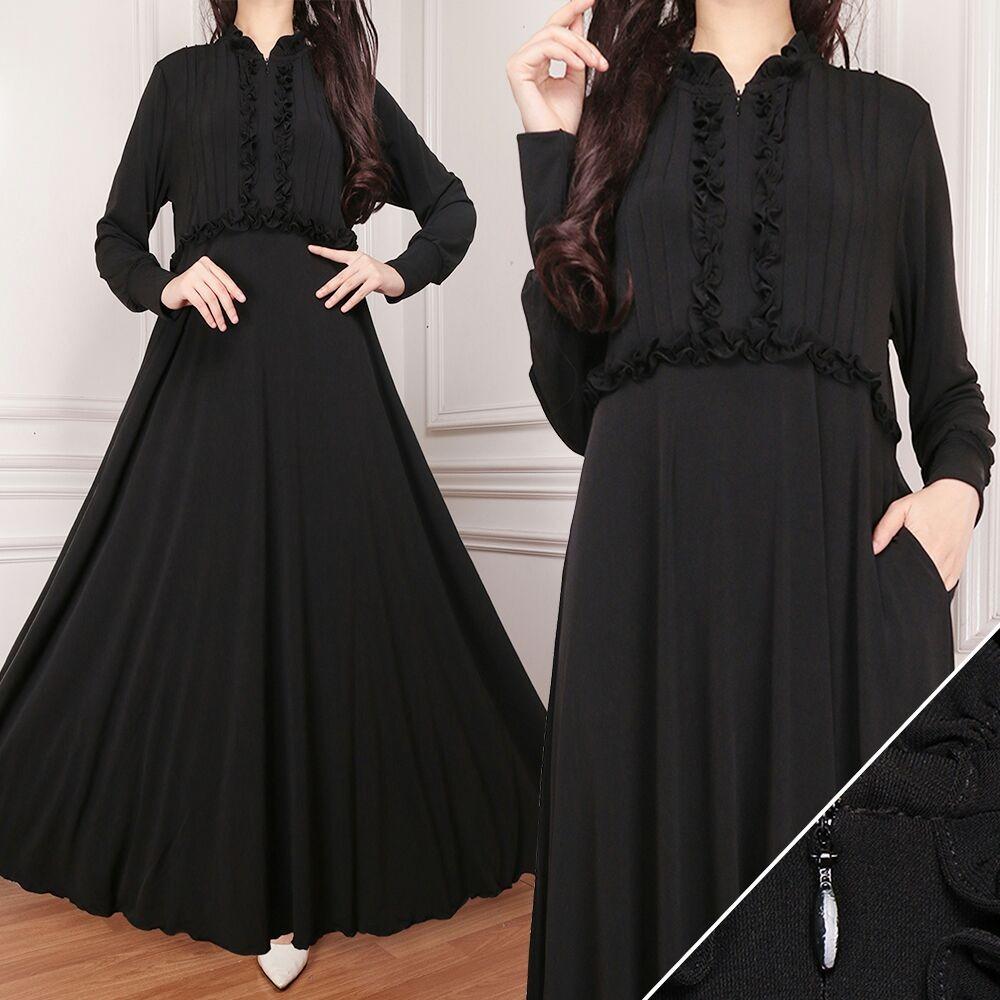 Zos - Gamis XS S M L XL Muslim Fashion Wanita Jersey Korea Lengan Panjang Baju Muslim Long Dress Gamis Maxi Tangan Panjang Wanita