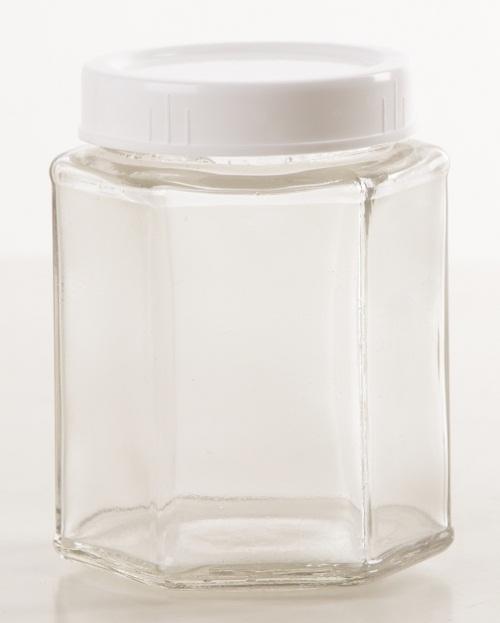 Botol Jar Toples Selai Kaca : 320ml Segienam (Hexagon), Tutup Plastik / Glass Bottle : 320ml 6-side (Hexagon), Plastic Cover