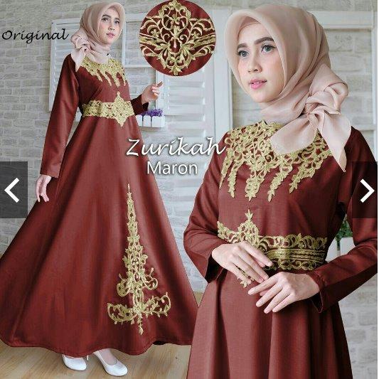 MoslemWear Gamis Pesta Premium Bordir Gold Mewah (Real Pic) - Fashion Busana kondangan Muslimah Bordir Premium - Syari Pesta - Kebaya Modern Wisuda - Gaun Pesta Party Maxy Dress ihzurikah
