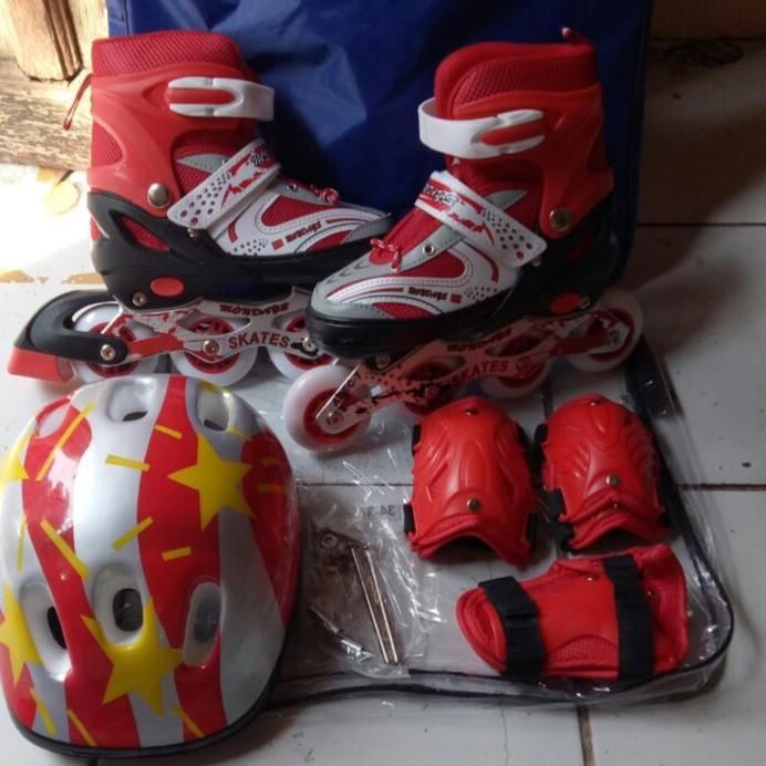 sepatu roda anak lengkap deker dan helm dan baud bajaj