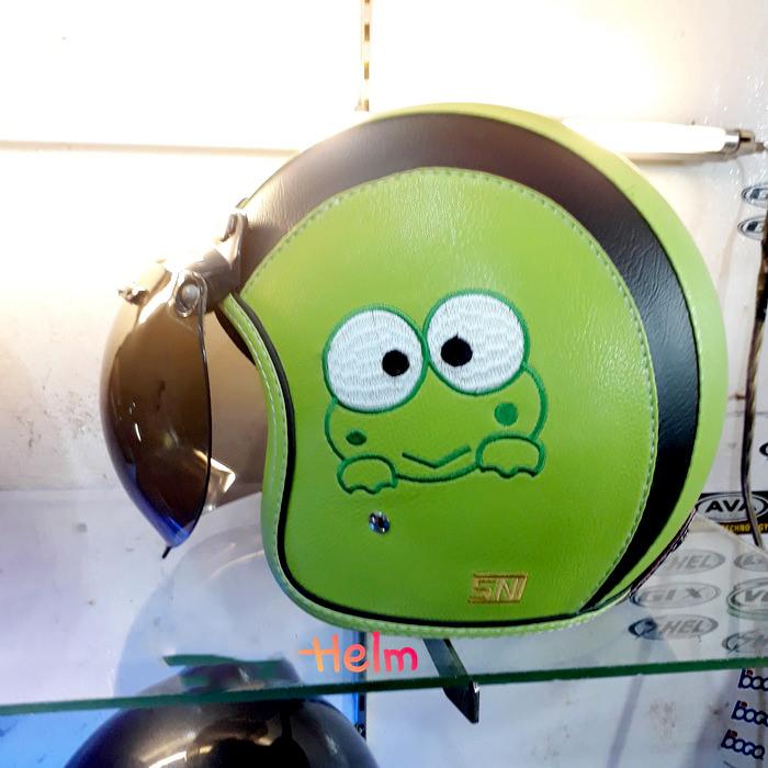 Helm Bogo Full Kulit Karakter Keroppi HIJAU Hitam