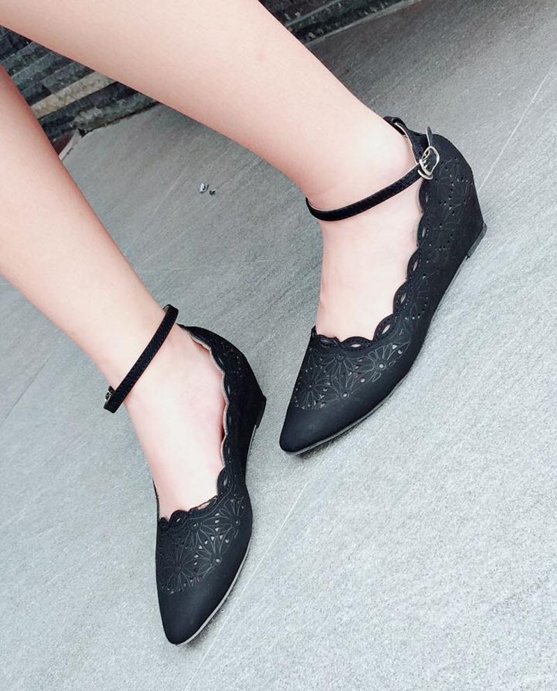 Marlee Angkle Strap Wedges Wanita BD-01 Hitam