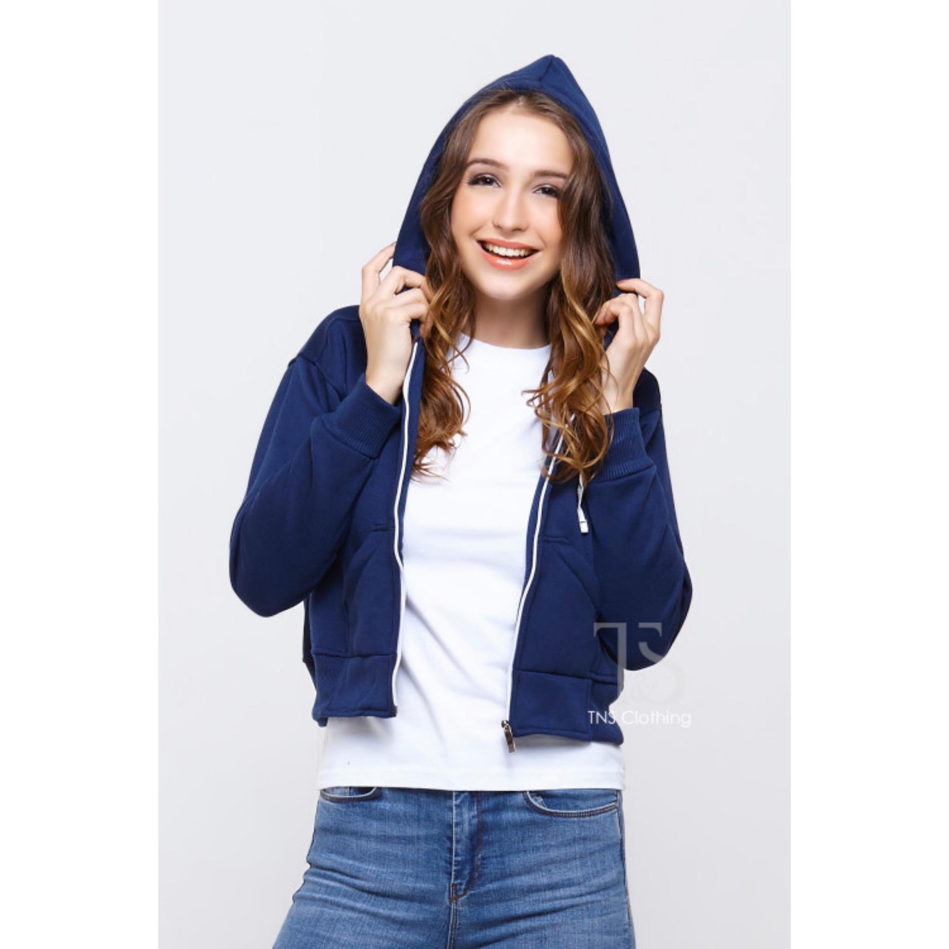 Bajukitaindonesia Jaket Hoodie Crop Polos NAVY- S-M