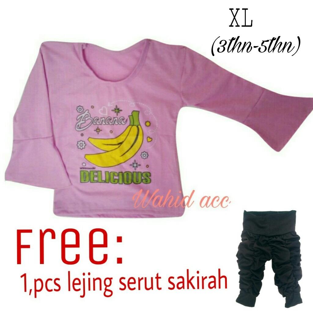 baju kaus atasan anak perempuan ukuran XL(3 tahun-5 tahun),WAHID ACC FREE :1 PCS LEJING SERUT SAKIRAH HITAM 