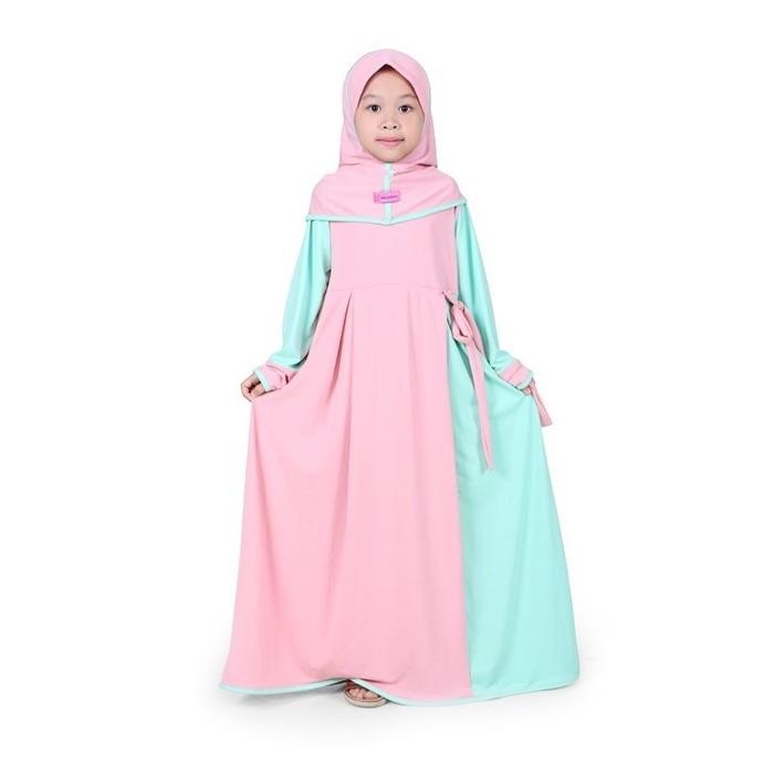 Gamis Baju Muslim Anak Perempuan Jersey Peach Mint MJS01