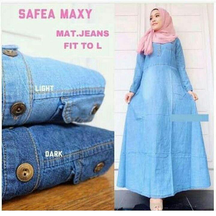 Baju Original Safea Maxy Jeans Gamis Panjang Dress Wanita Muslim Fashion Modern Pakaian Cewek Muslimah Hijab Murah