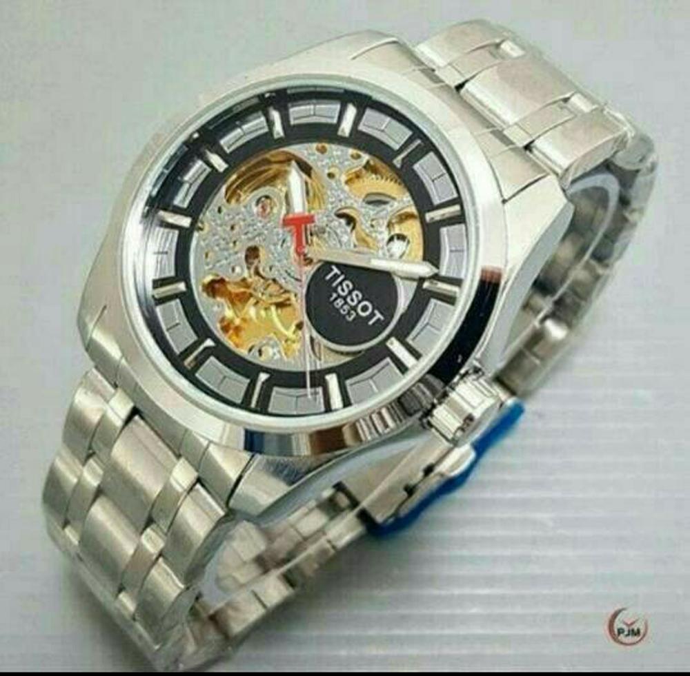 Jam Tangan Pria Automatic Tissot 1853 Skeleton Rantai Silver Plat Silver (Hargajam Harga Jam Otomatis Matic)