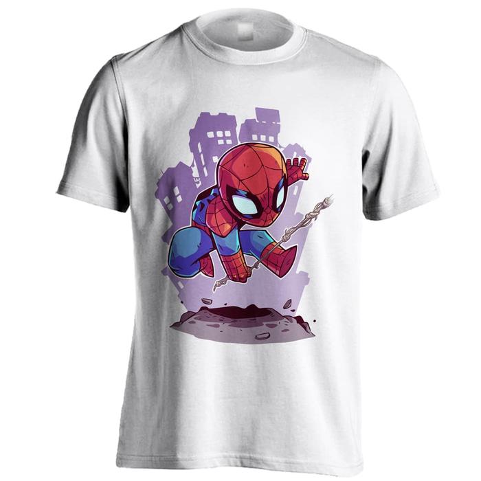 Kaos Distro Super Hero Chibi Spiderman Putih Ukuran Big Size XXXL