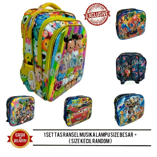 Java Tas Ransel Anak Hologram Set Import Lampu + Musik + Waterproof Raincover