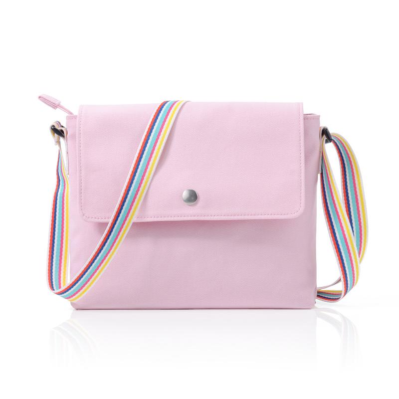 Rainbow Katun Warna Solid Ritsleting Tas Kecil Tas Kanvas (Cahaya Merah Muda)