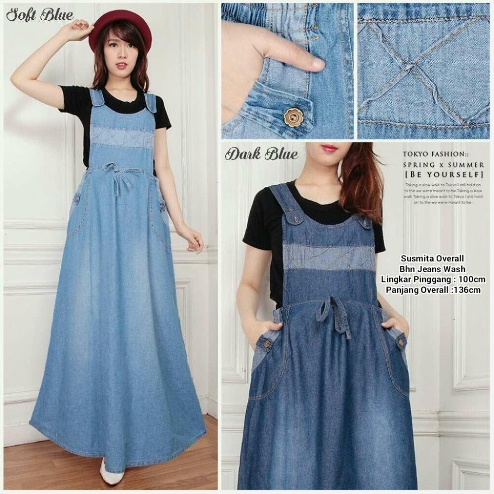 Miracle Dress Maxi Aleya Gamis Overall Jeans Wanita