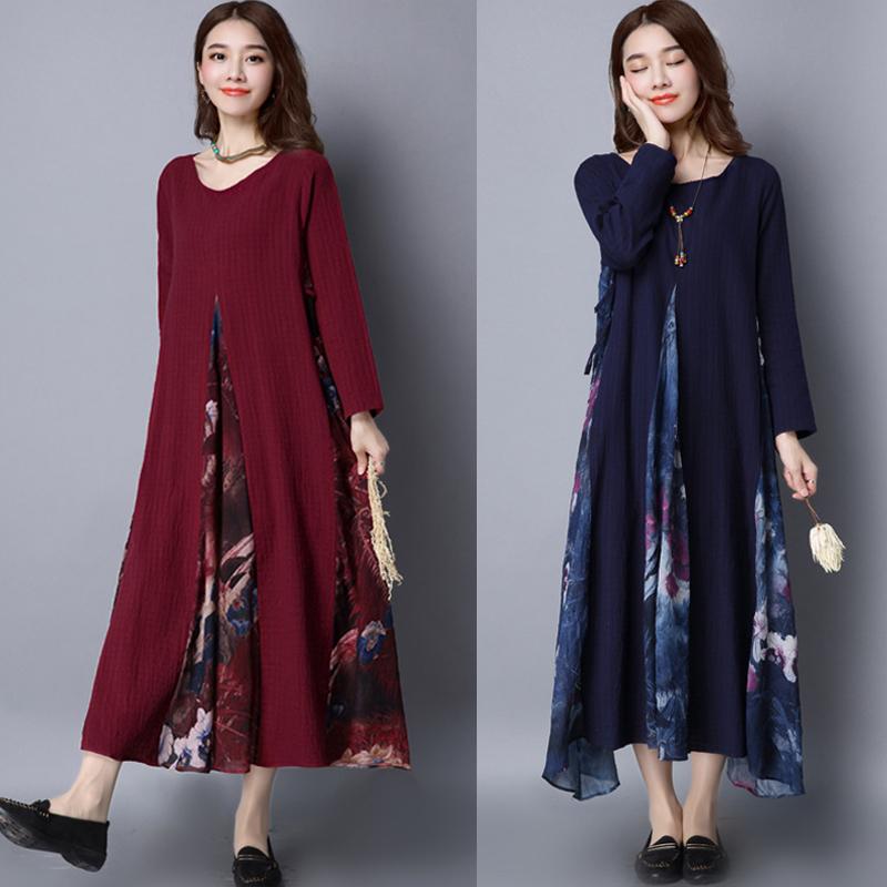 Zanzea Wanita Panjang Lengan CREW NECK Longgar Tunik Kaftan Floral Panjang Gaun Maxi (Navy)-Intl Januari 2019 - 4 Zanzea Wanita Panjang Lengan CREW NECK Longgar Tunik Kaftan Floral Panjang Gaun Maxi (Navy)-Intl - 4