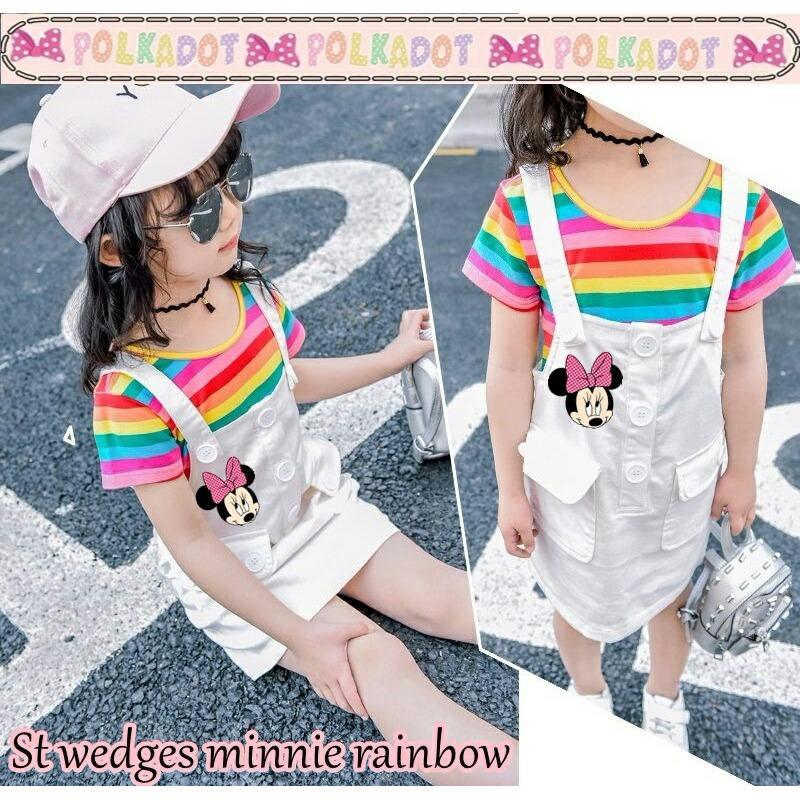 J&C Setelan Wedges Minnie Rainbow / Setelan Anak Perempuan / Setelan Anak Cewek / Kaos Anak / Jumper Anak / Jumpsuit Anak / Overall Anak / Stelan Anak / Baju Anak 1 Stel