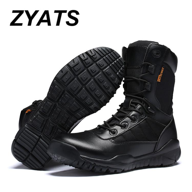 ZYATS New Men New Army Tactical Desert Mens Leather Combat Boots Military Shoes Soldier Black