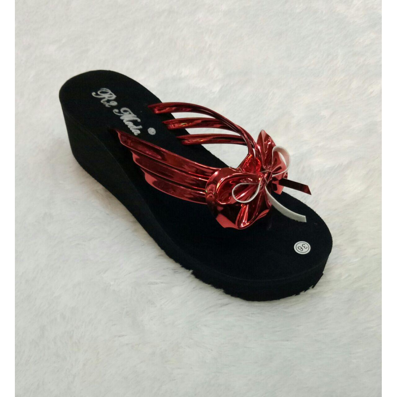 Azljaya - Sandal Wedges Model Terbaru - Hitam Pita (Marun)