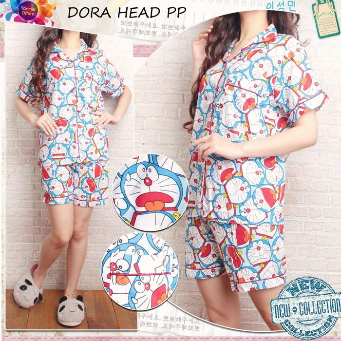 PP DORAEMON HEAD PIYAMA CELANA PENDEK PAJAMAS BAJU TIDUR KATUN JEPANG