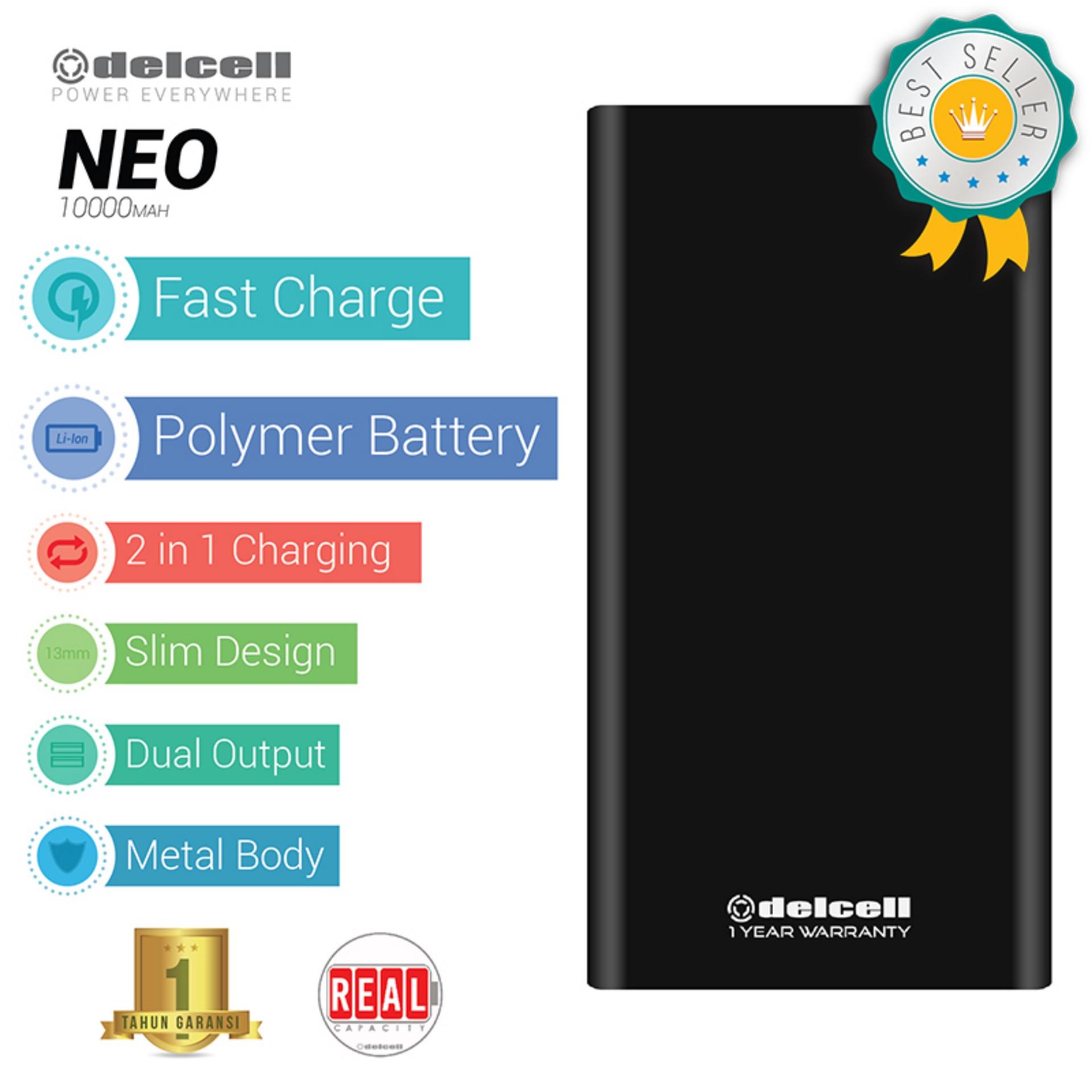 Delcell NEO Powerbank 10000mAh Real Capacity Fast Charging Polymer Battery - Black