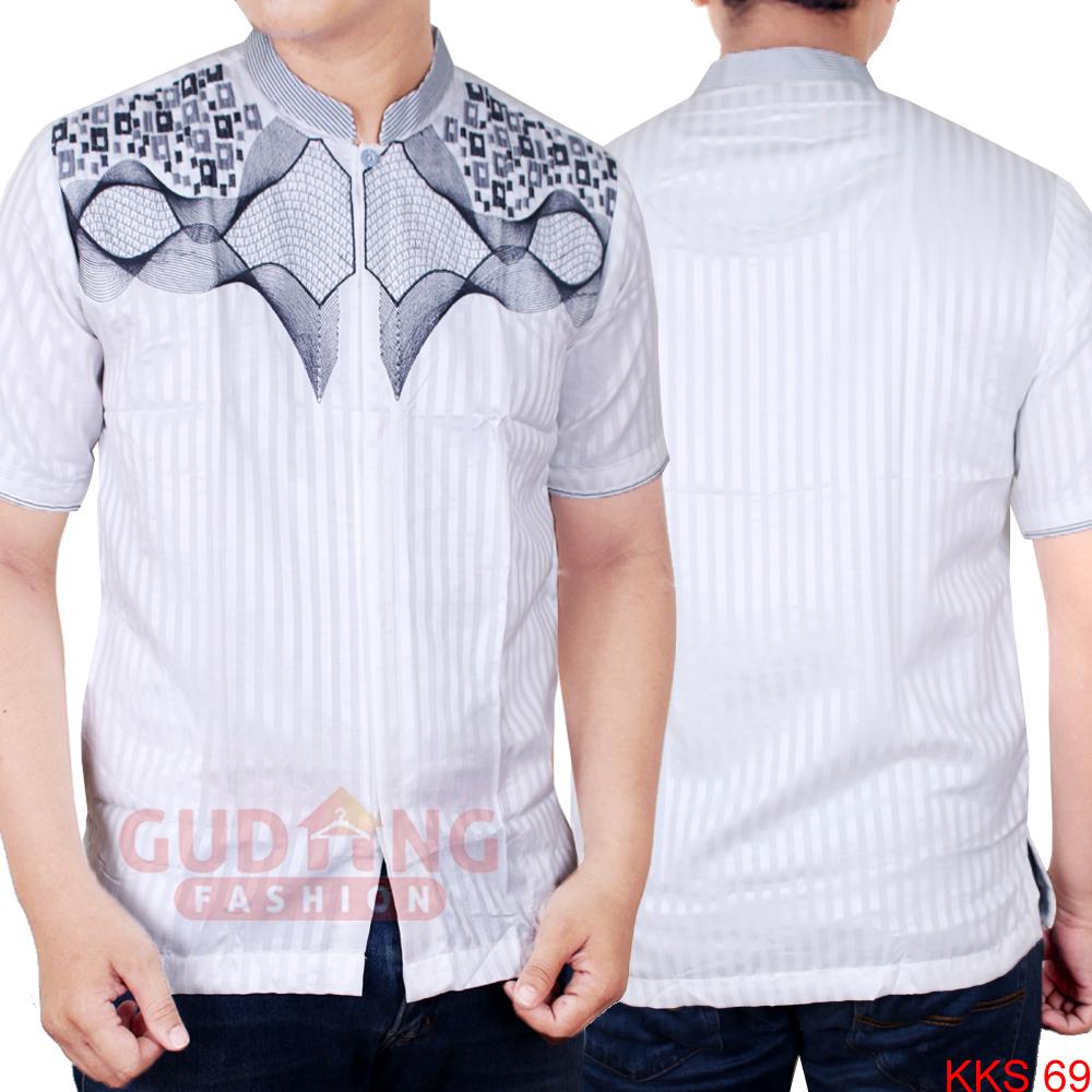 Gudang Fashion - Baju Koko Lengan Pendek Bordir Bagus - Putih - 3 .