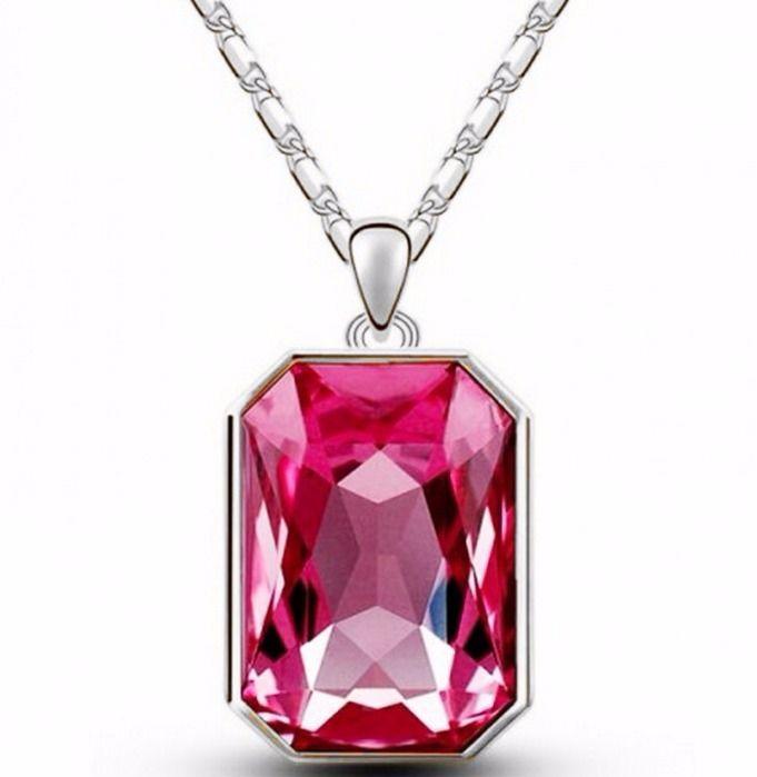 Diskon Promo Perhiasan Aksesoris Kalung 9K Emas Putih Terpadu Batu Crystal Biru & Merah Murah