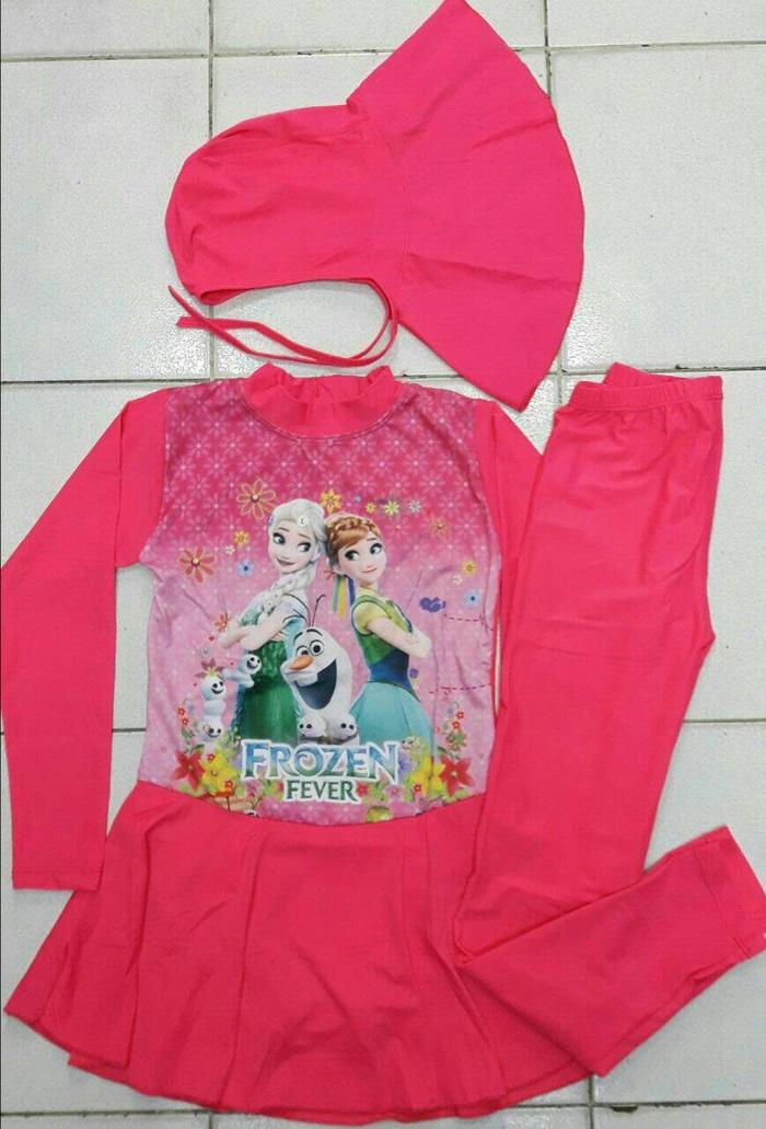 baju renang muslim anak SD(FROZEN pink)M.L.XL