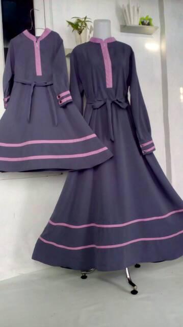 (TERBARU) Set Gamis Couple Ibu Anak Abu-abu Kombinasi Dusty Pink Murah Terbaru ...
