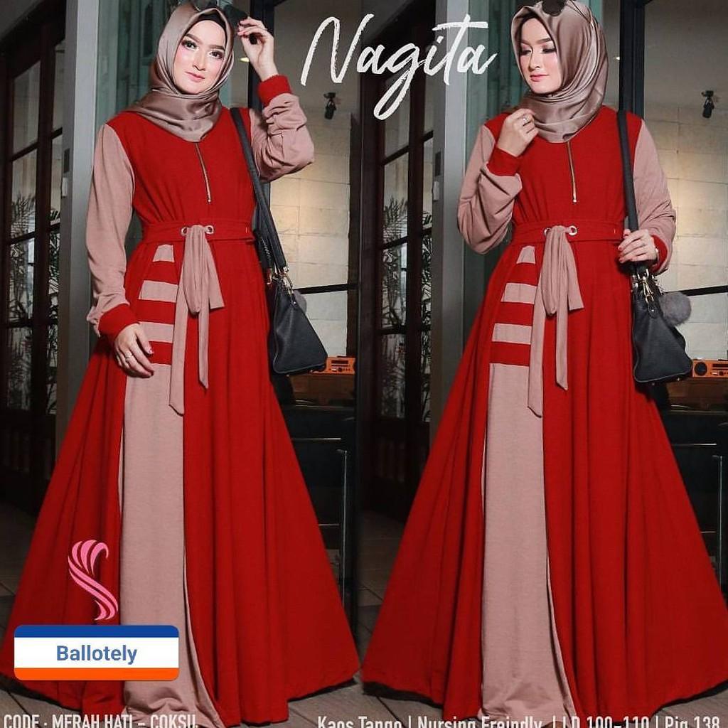 GAMIS SYARI MURAH NAGITA DRESS MAROON / BAJU MUSLIM / GAMIS MUSLIM / BAJU MURAH / DRESS MUSLIM