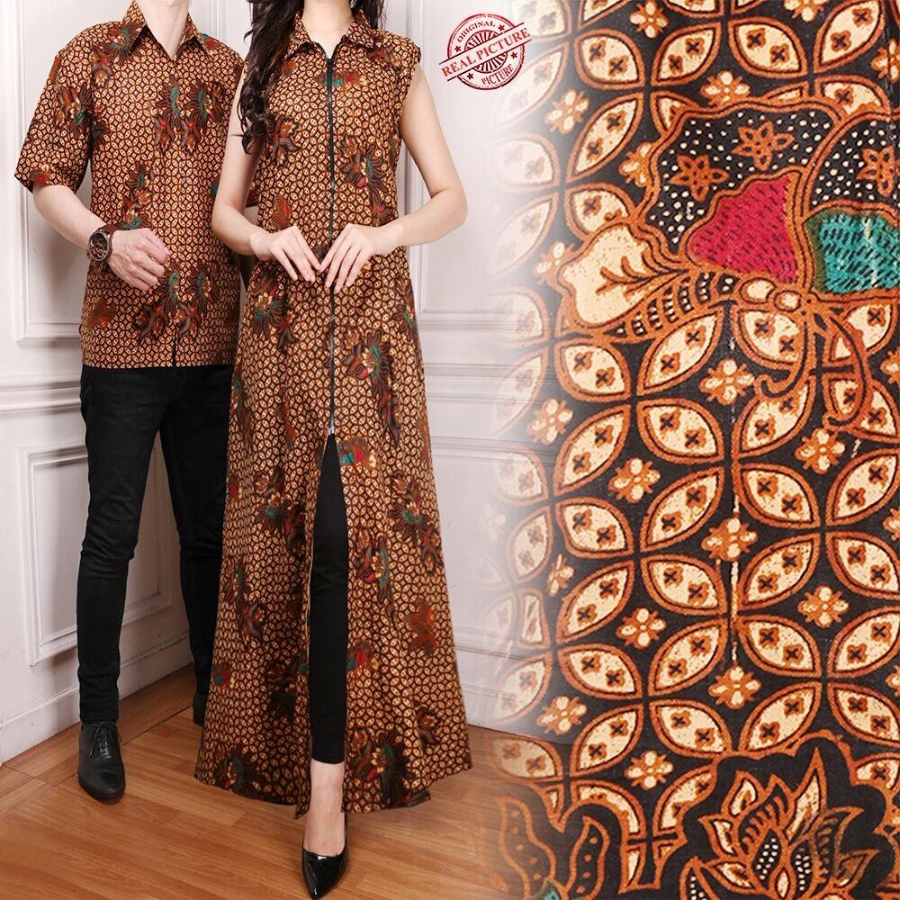 168 Collection Couple Gamis Longdress Taylor dan Kemeja Batik Pria