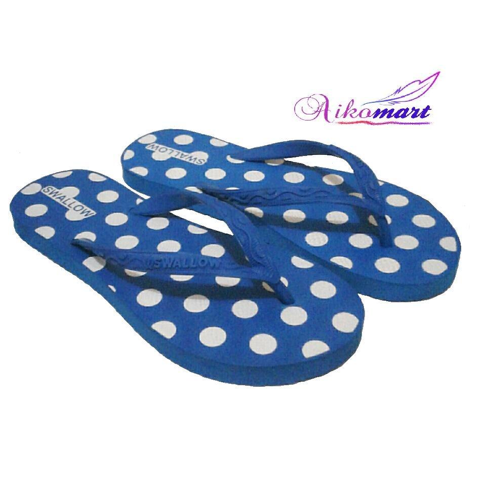 Aikomart Sandal Jepit Wanita Swallow Nice Polkadot Warna Biru Size 10