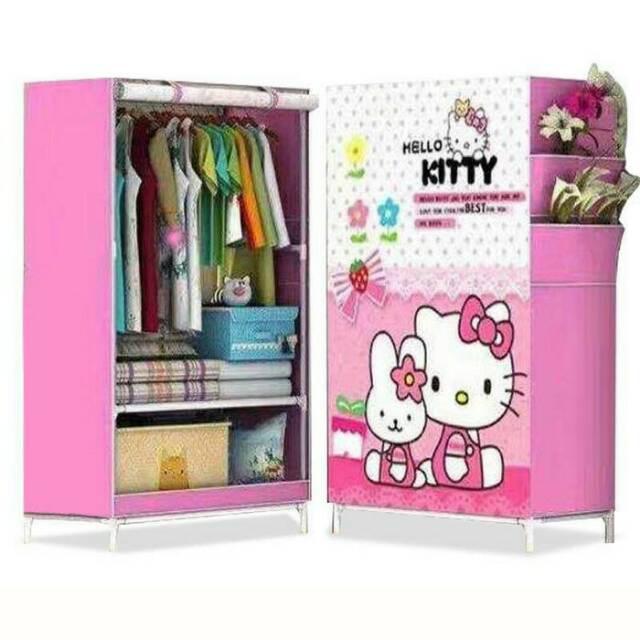 PRISILA R01 HELLO KITTY MELODY Lemari Pakaian Portable Rakit Single Rak Murah Non Woven Fabric