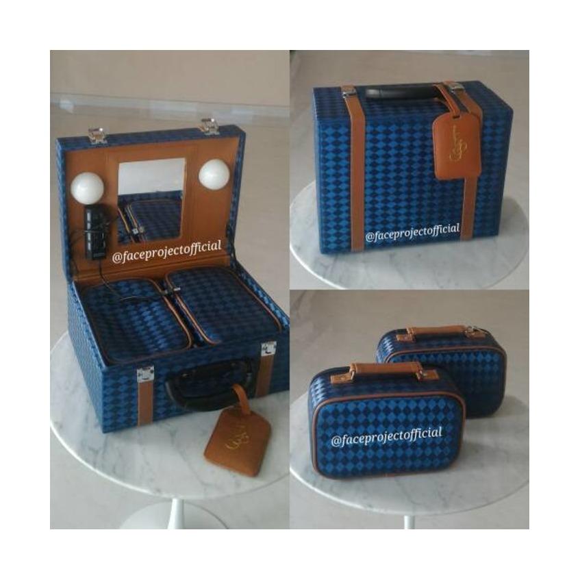 Koper Make Up Case , Beauty Case , Kotak Tas Kosmetik Box (Persegi) Biru