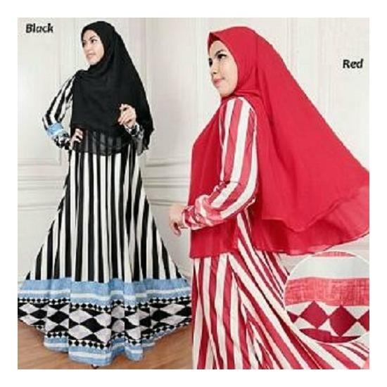BajuReady 1065 Baju Muslim Gamis Syari Pakaian Wanita Dewasa Maxi Maxy Dress Lengan Panjang Murah Motif Salur Busui Busana Pesta Kekinian Jilbab Kerudung