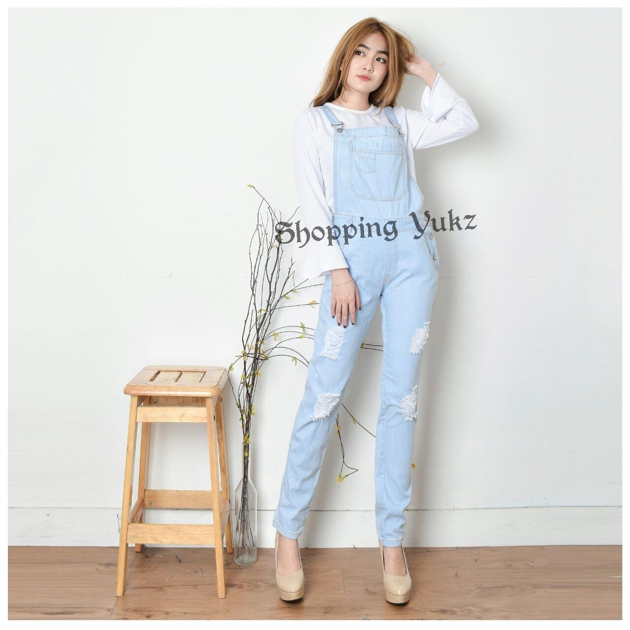 Shopping Yukz Overall Jumpsuit Jeans Denim Wanita ENMA ( Tanpa Inner ) - SOFT BLUE /Baju Kodok Jeans /Jumpsuit Jeans/ Ripped Jeans/Jumpsuit Denim Wanita/Jumpsuit Remaja/Jumpsuit Murah/Jumpsuit Terusan/Jumpsuit Panjang/Jumsuit Wanita/Jumsuit Denim