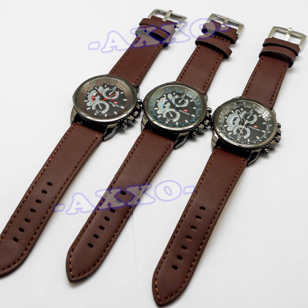 Swiss Army - Jam Tangan Pria - Strap Kulit - Coklat Tua 