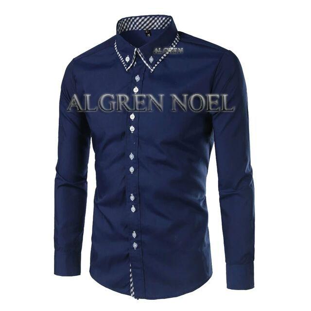 Algren Baju Hem Kemeja Pria Noel lengan panjang - Biru Navy / Slim fit / Casual / Polos / Kerja / Kantor / Katun / Kem Tangan Panjang Cowo / Atasan Cowok / Pakaian Laki laki Dewasa Slimfit