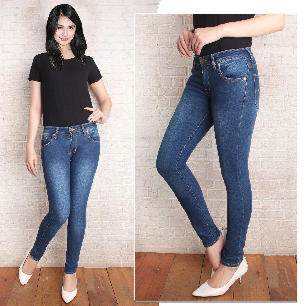 celana jeans wanita skiny slimfit biru tua pensil terbaru