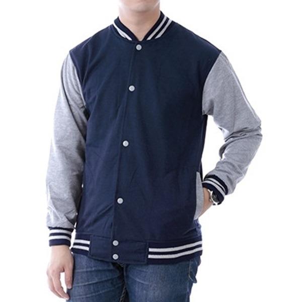 JR Jaket Sweater – Baseball Kancing – Unisex – Dongker & Maroon Abu