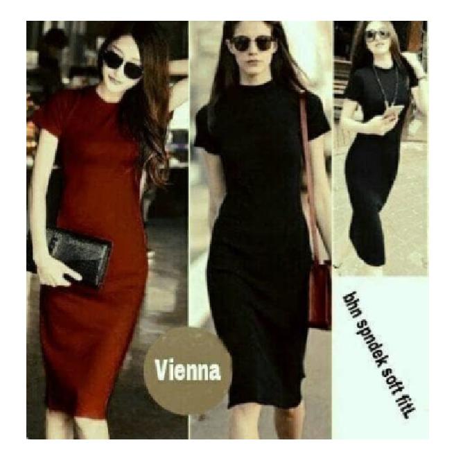 olla ramlan bodycon dress midi mini baju gaun wanita polos elegan dres